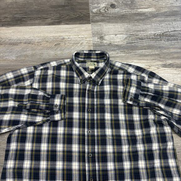 LL Bean Blue Green Mens XL‎ Tartan Plaid Flannel Long Sleeve Button Down Shirt - Picture 1 of 9